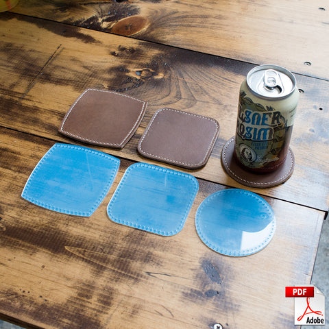 Leather Drink Coasters PDF Template Set